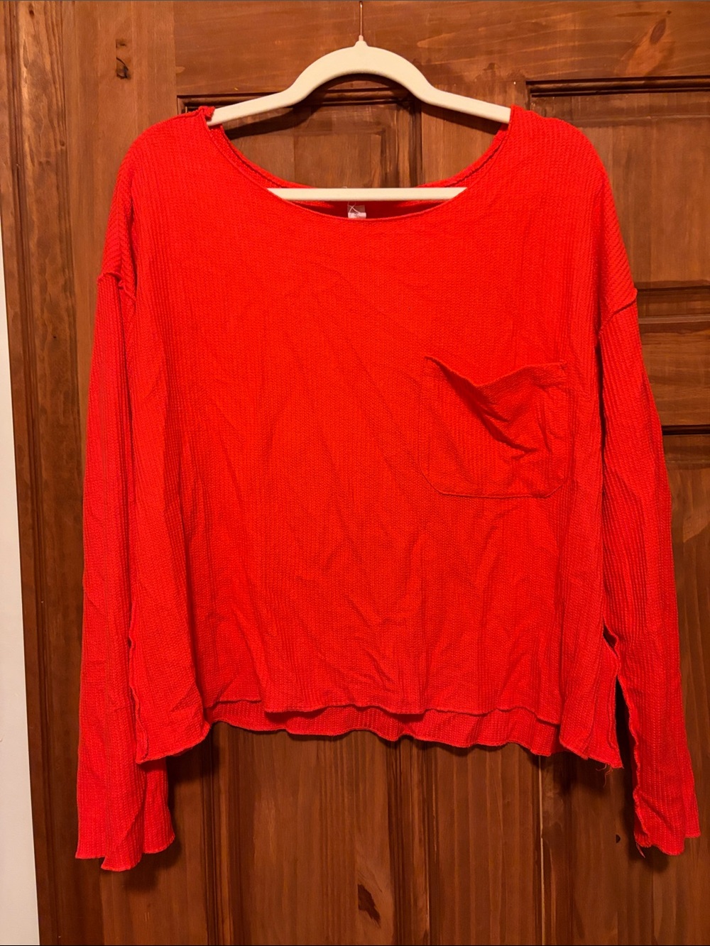 Anthropology Relaxed Pocket Waffle Knit Top - Red